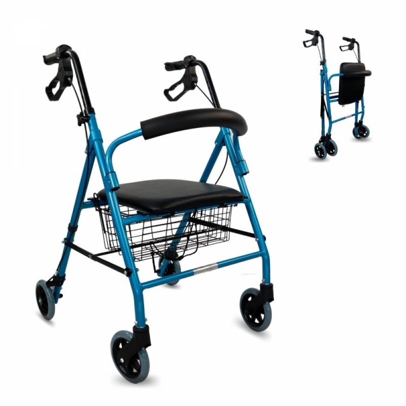 Rucksack für Rollstuhl, Rollator oder Gehgestell mit Taschen Blau 